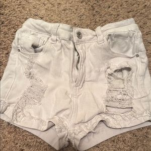 White Distressed Denim Shorts. Worn.